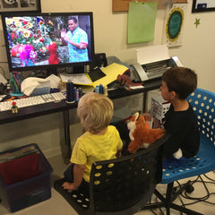 The Tiny Humans watching Sesame Street while I work