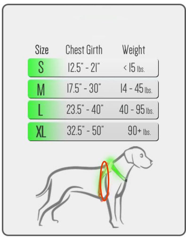 Lighthound Harness Size Chart