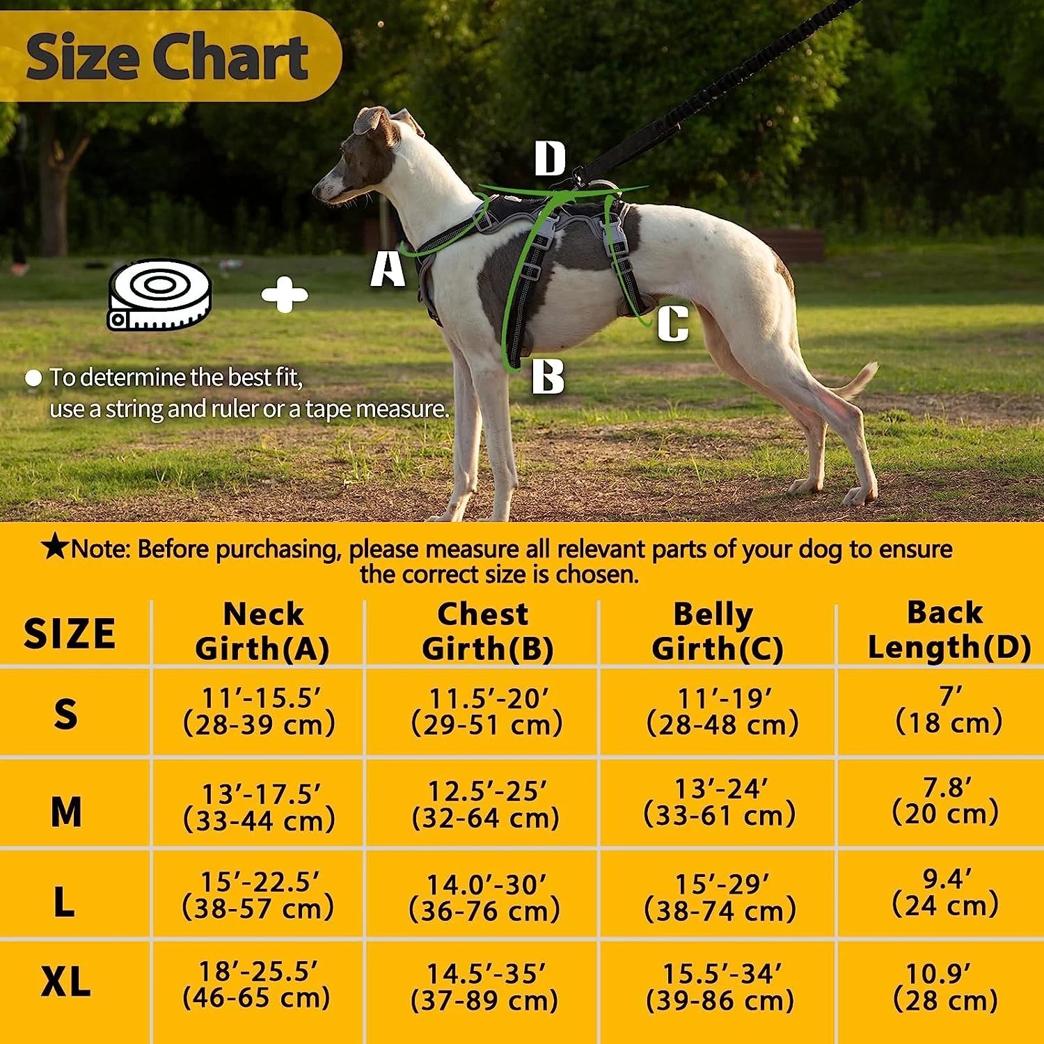 Spooky Dog Harness Size Chart