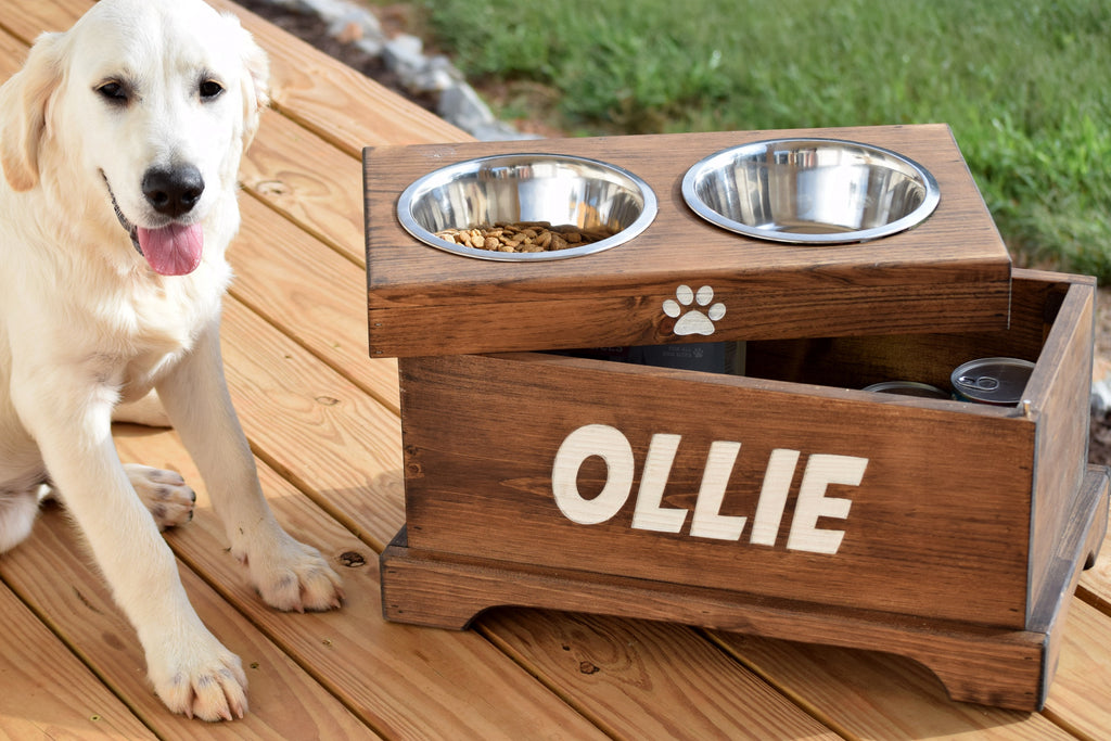 raised dog bowl feeders with storage