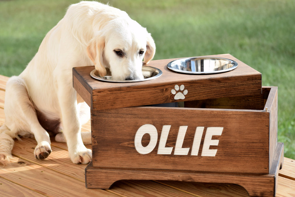 large dog feeder with storage