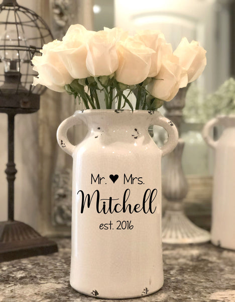 Mr and Mrs Personalized Milk Can Vase