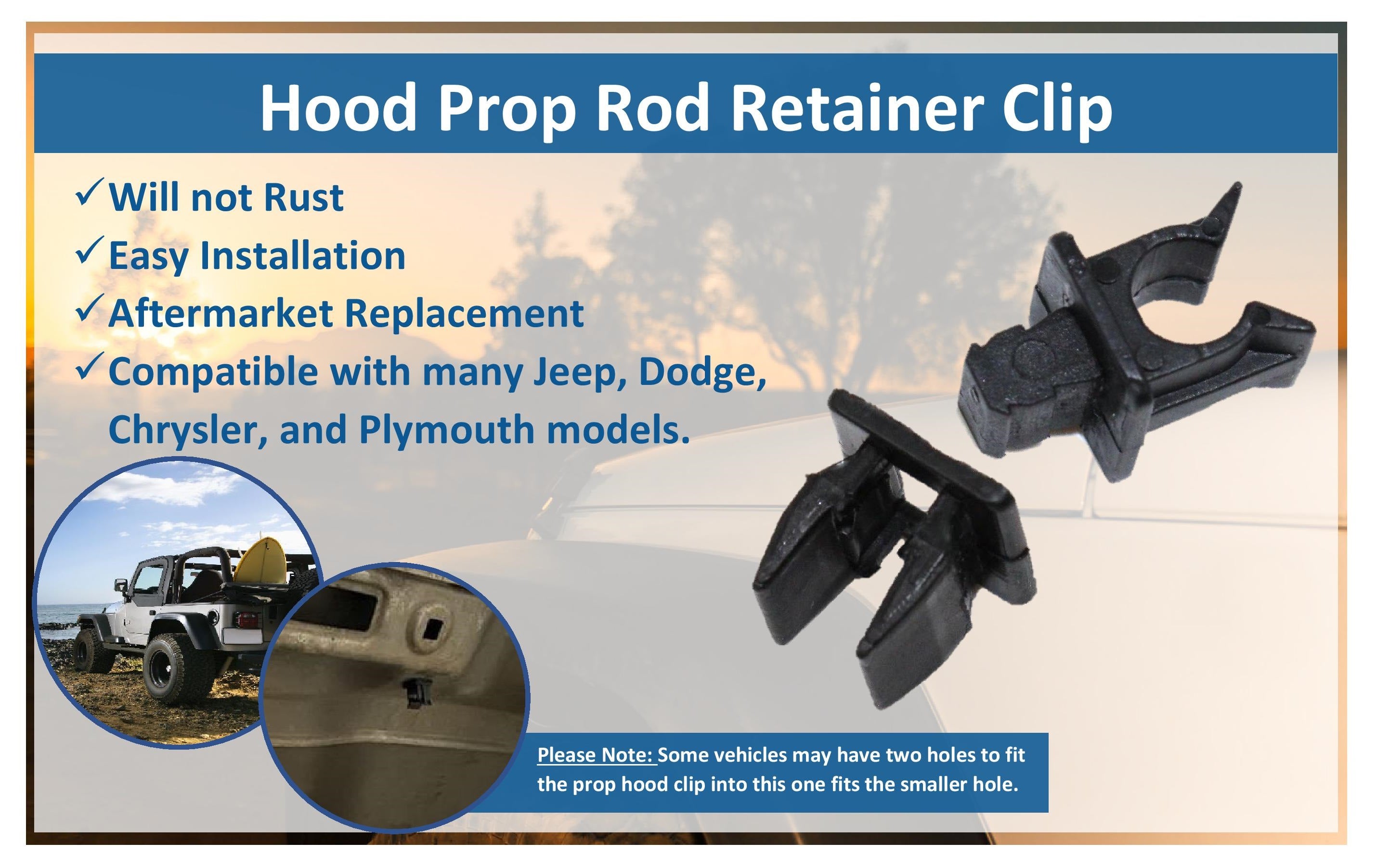 Aftermarket Hood Prop Rod Retainer Clip # J4007456 for Jeep Wrangler Y –  JSP Manufacturing