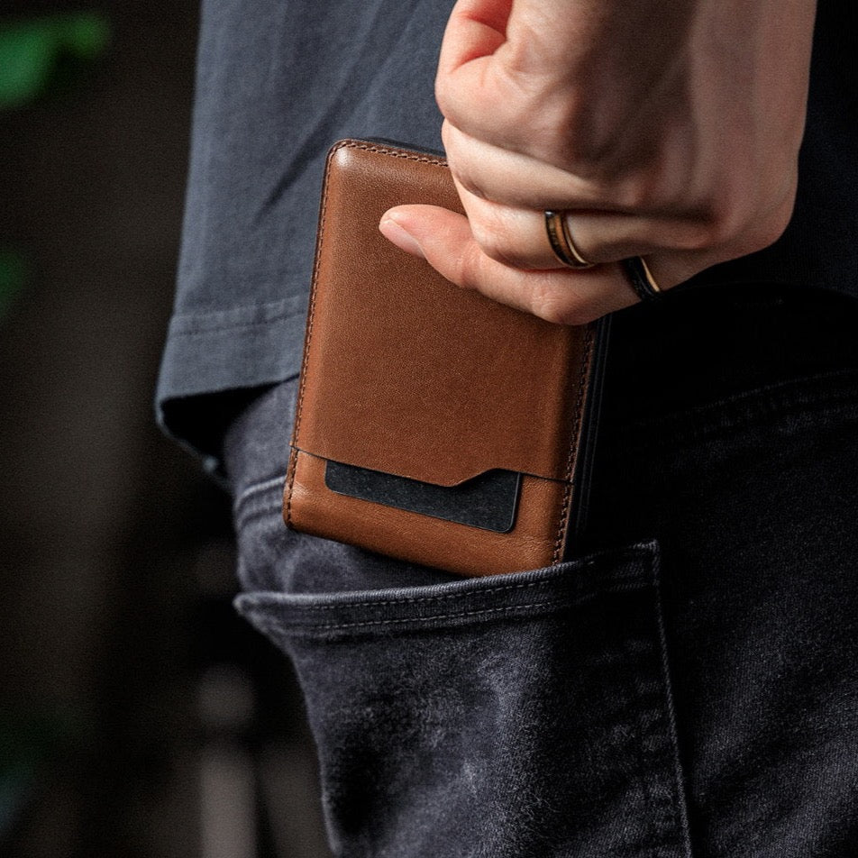 Nomad Card Wallet has thermoformed leather that creates space for