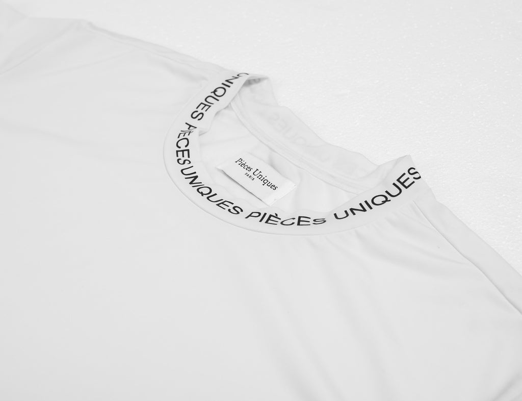 White lycra printed collar t-shirt – Pièces Uniques