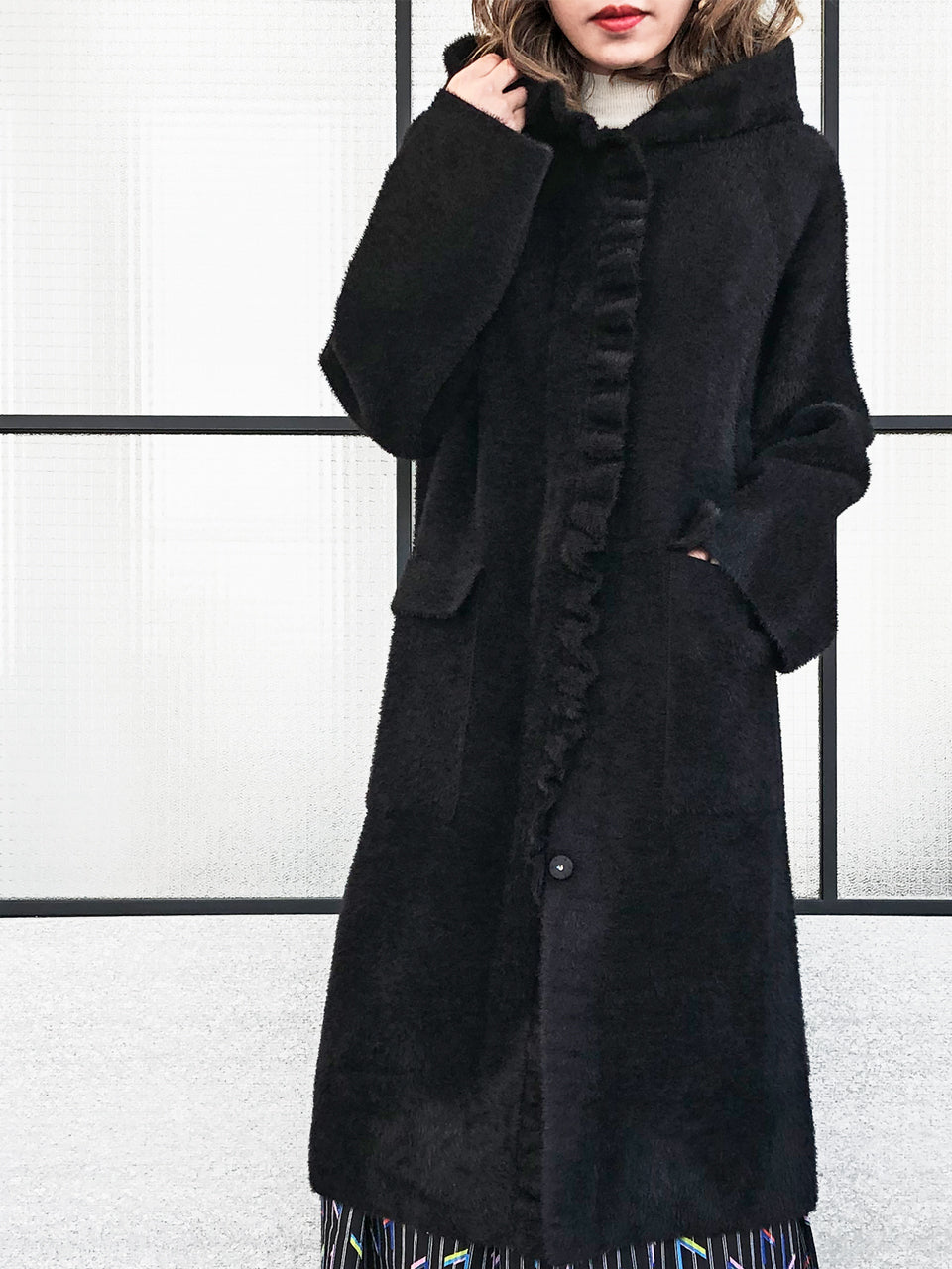 black hooded long cardigan