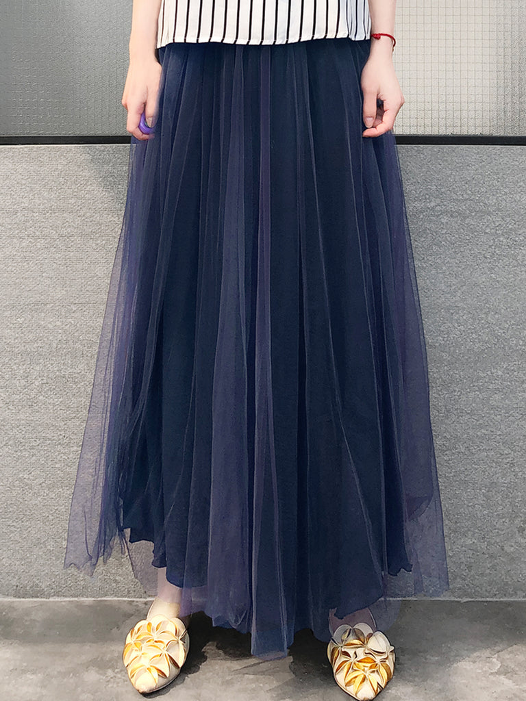 navy chiffon maxi skirt