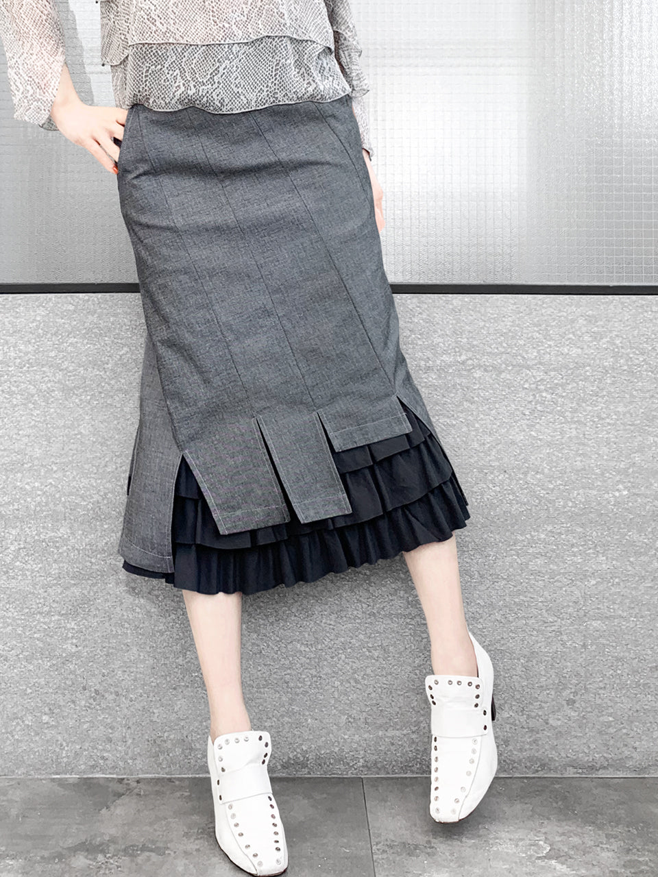 layered ruffle hem skirt