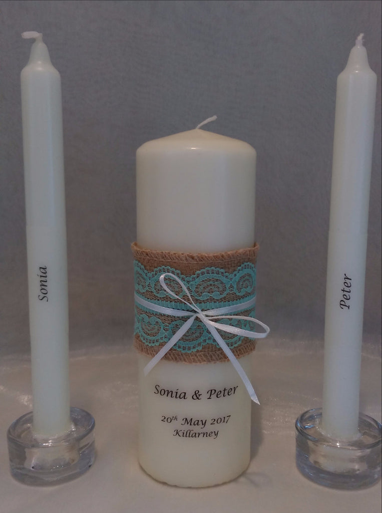 teal candles for wedding