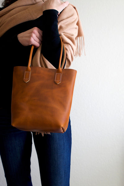 Leather Market Tote Bag in Aged Whiskey Horween Leather | The Rootless ...