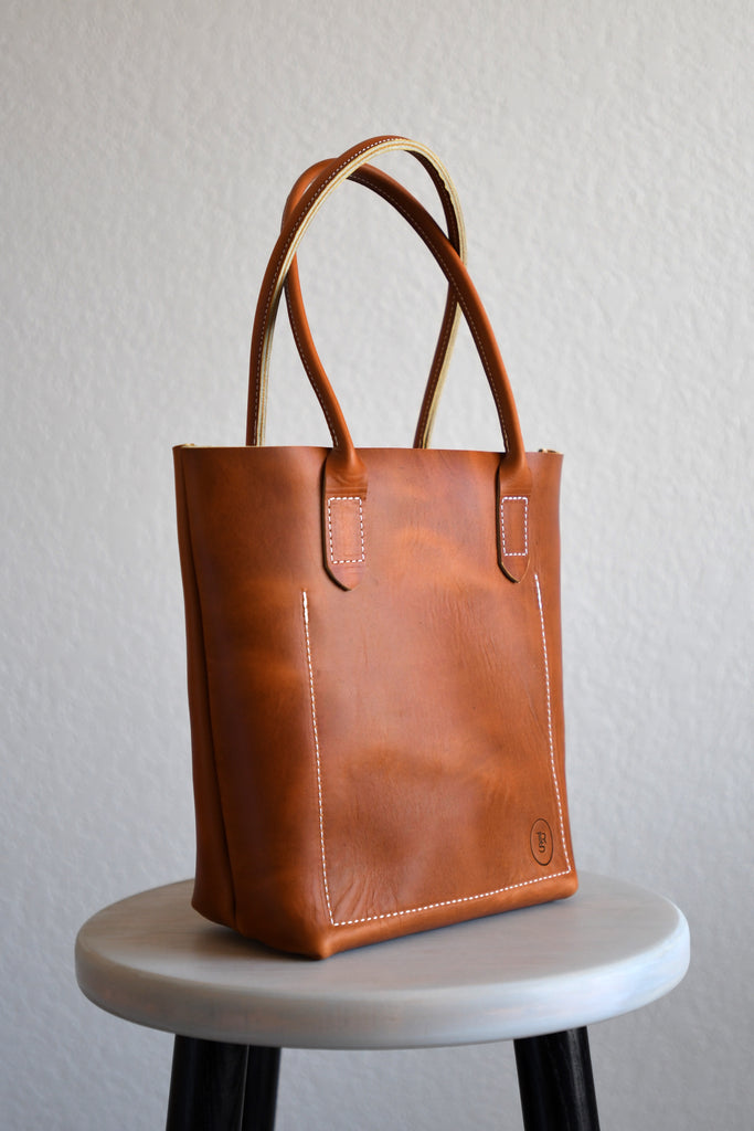 Leather Market Tote Bag in Aged Whiskey Horween Leather | The Rootless ...