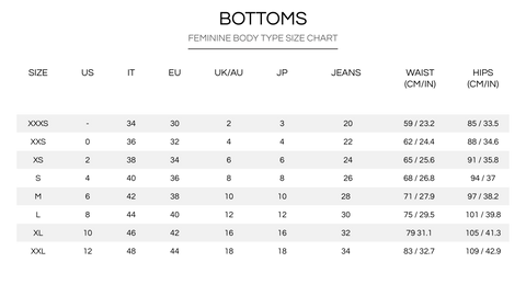 UTIERRE SIZE GUIDE