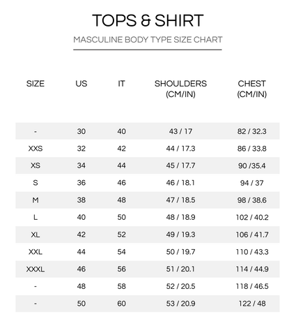 UTIERRE SIZE GUIDE