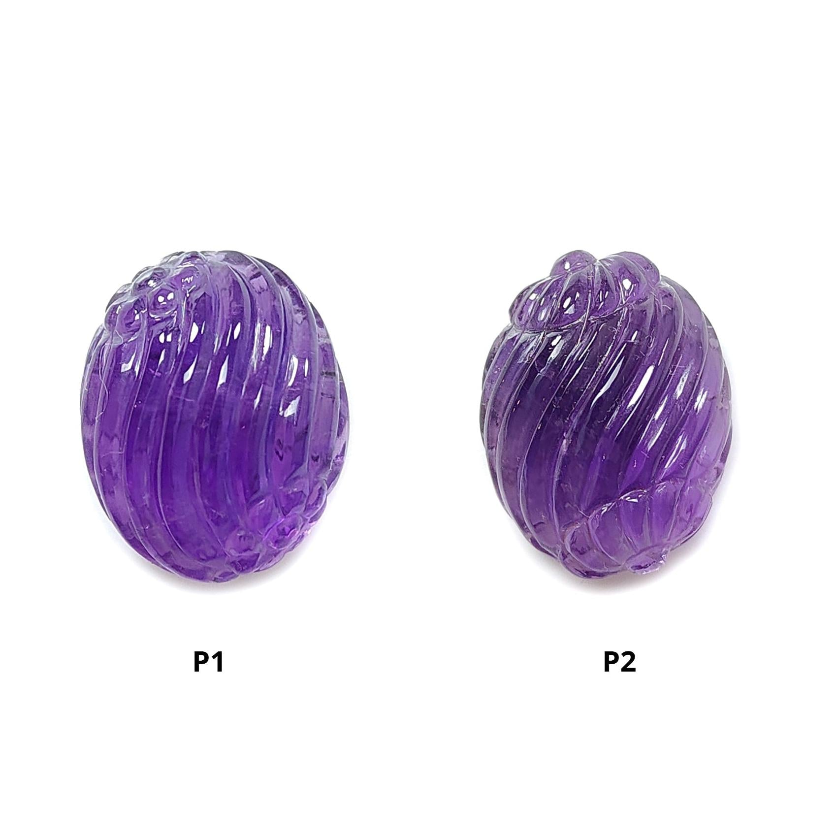 Purple Amethyst Quartz Gemstone Carving: Natural Untreated Unheated Amethyst Hand Carved Oval Shape 1pc for Jewelry February Birthstone