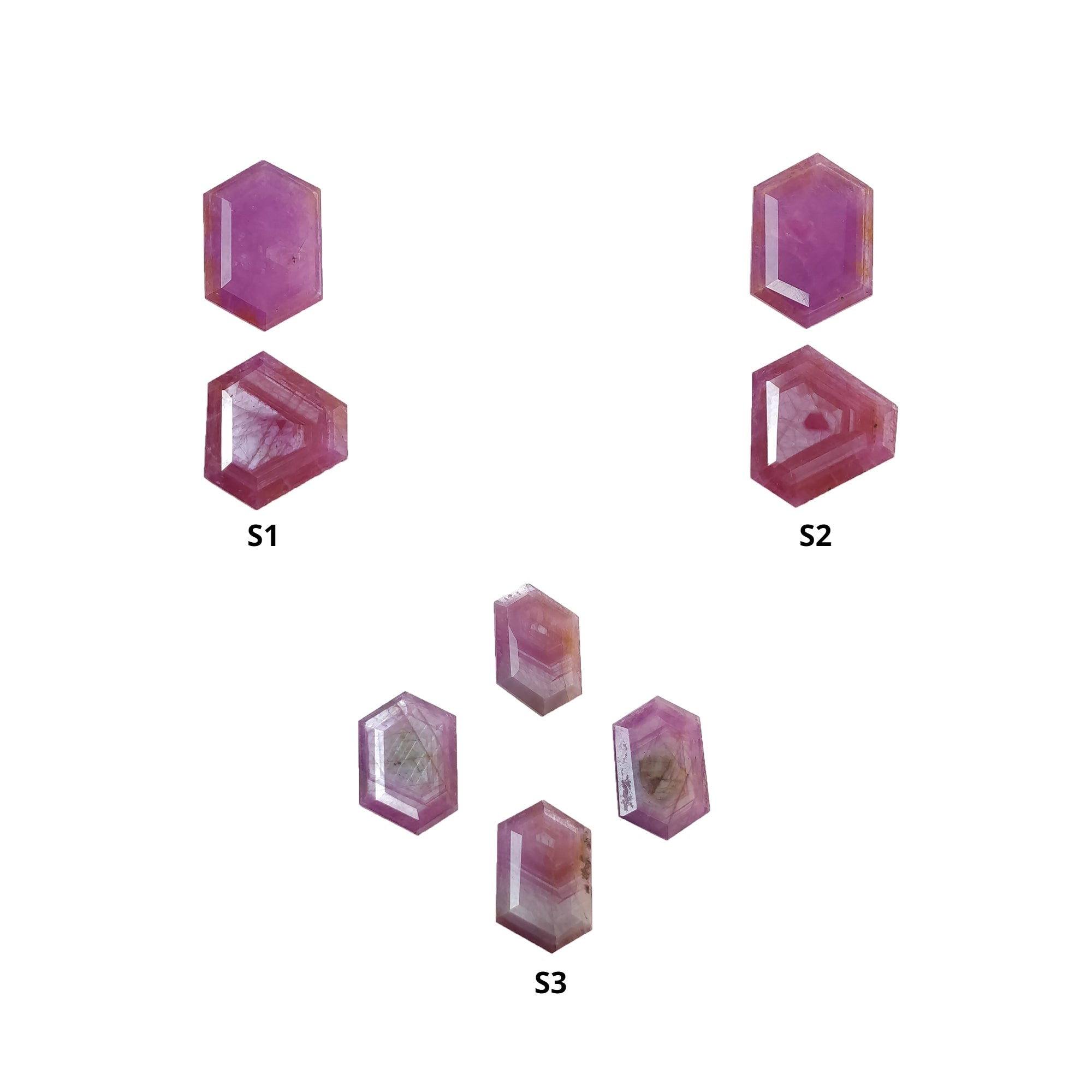 Sapphire Gemstone Normal Cut : Natural Untreated Unheated Raspberry Pink Sheen Sapphire Hexagon Uneven Shape Sets