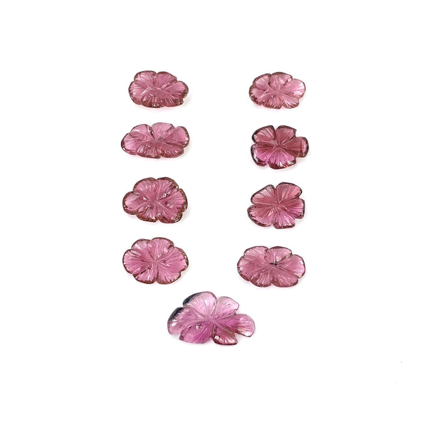 TOURMALINE Gemstone Carving : 16.65cts Natural Untreated Pink Rubellite Tourmaline Hand Carved Flowers 16*9.5mm - 11*7.5mm 9pcs