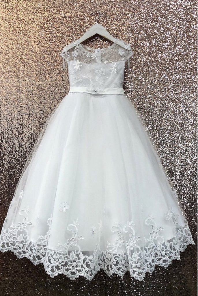 lace sleeve communion dress