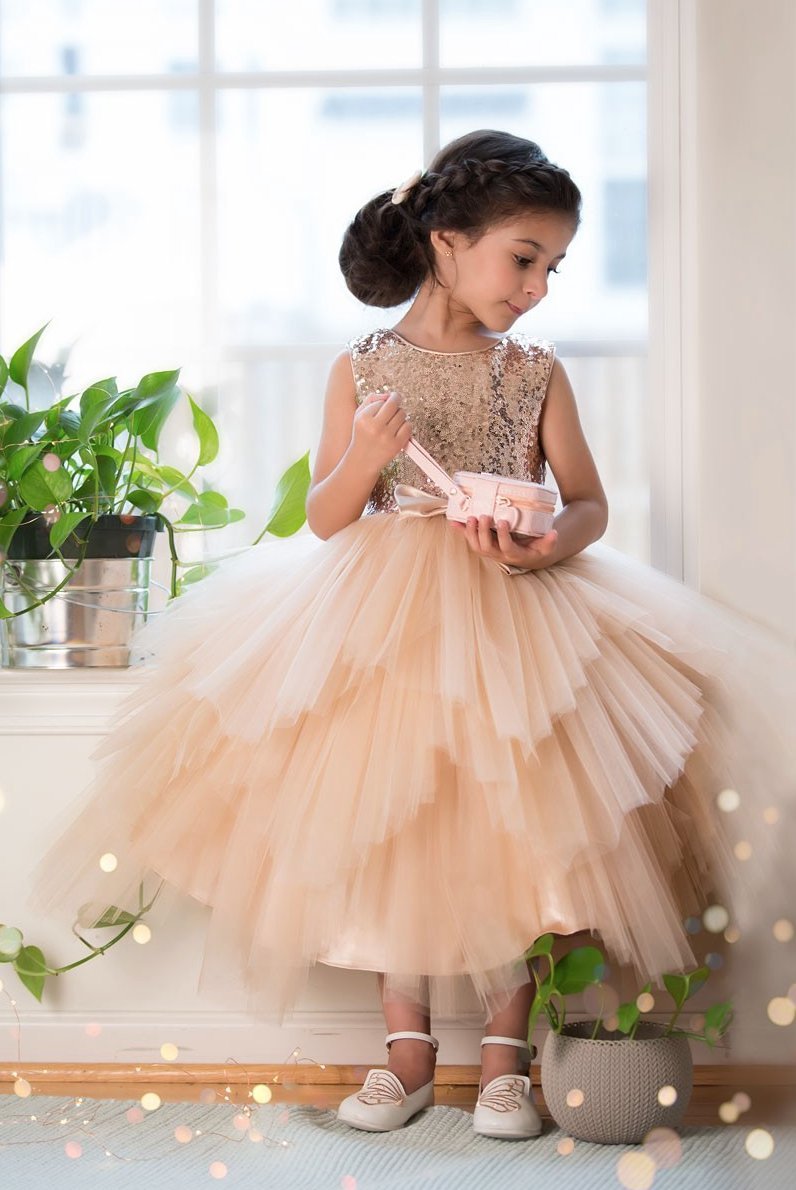 rose gold sequin junior bridesmaid dresses