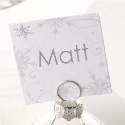 Silver Christmas Bauble Place Name Card Holders Winter Wedding Table