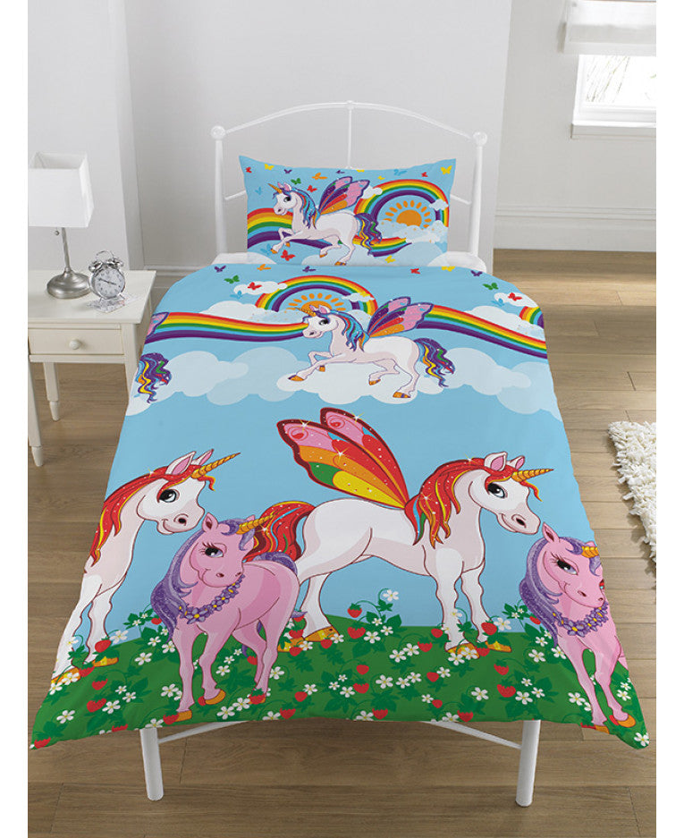 Rainbow Unicorns Duvet Cover And Pillowcase Set Unicorn Duvet