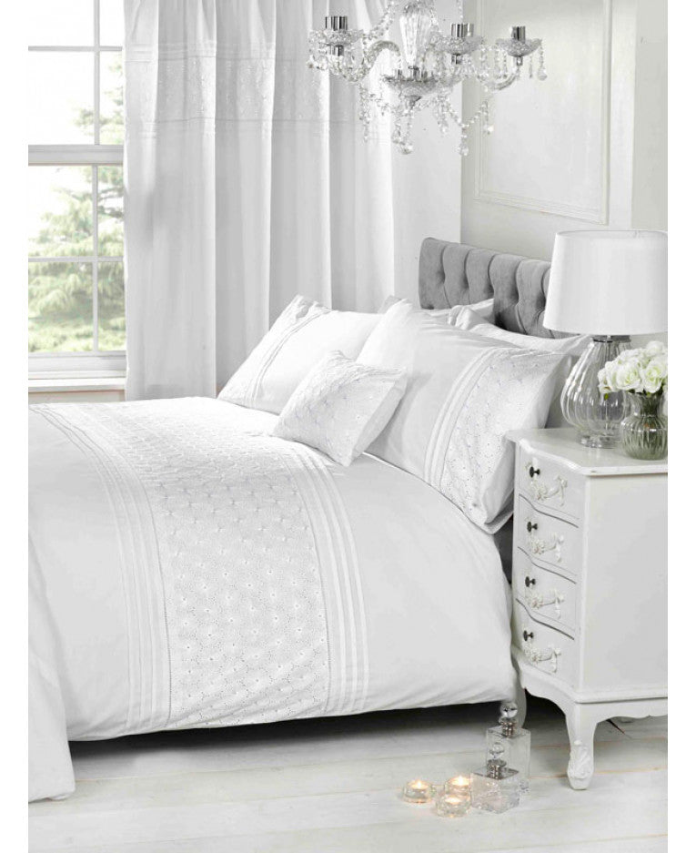 Everdean Floral Duvet Cover And Pillowcase Set White Ruffle