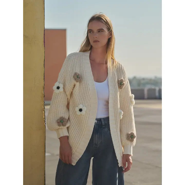 3D Flower Chunky Cardigan