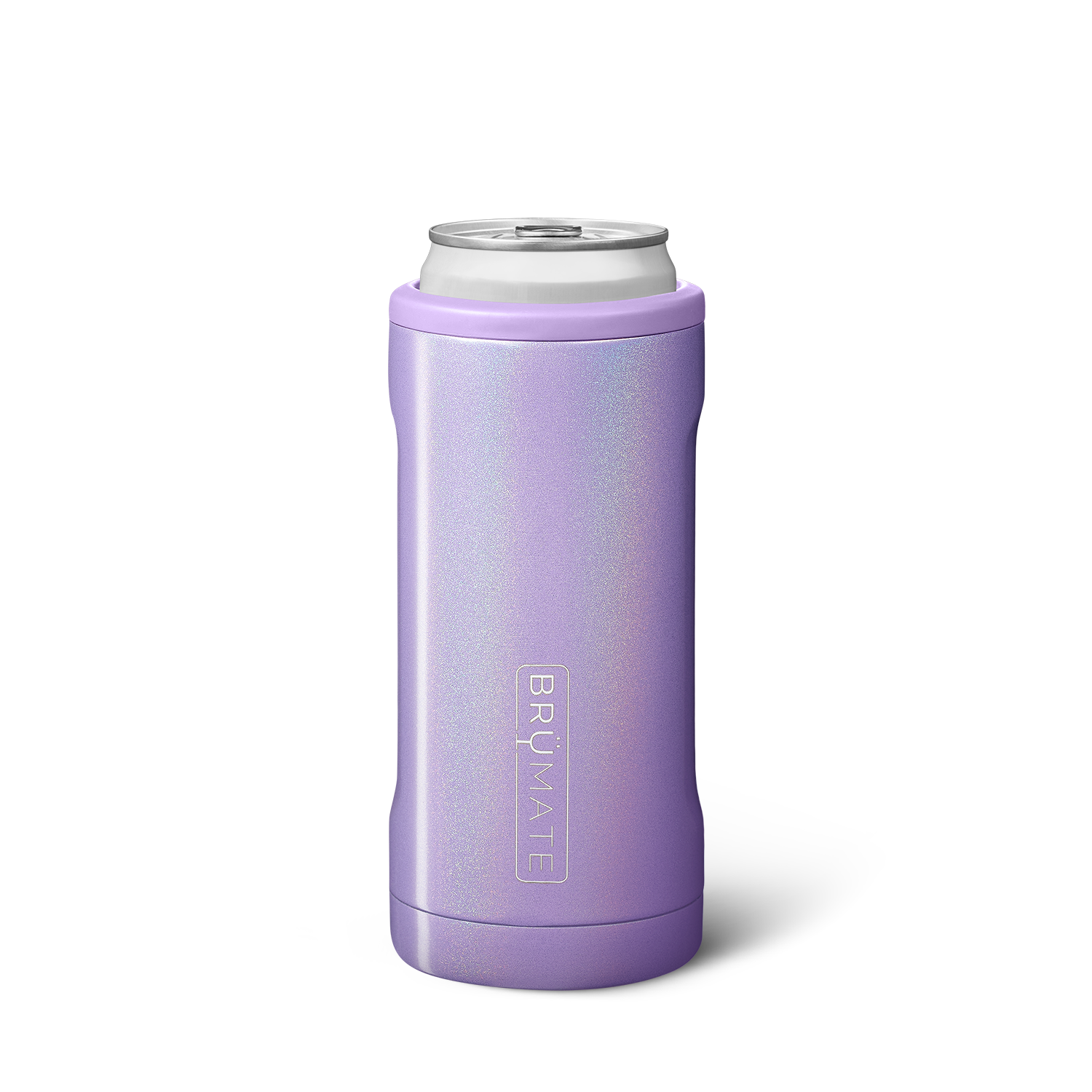 BrüMate Hopsulator Slim | Insulated Cooler Beverage Sleeve for Travel | Glitter Violet | 12oz Slim Cans