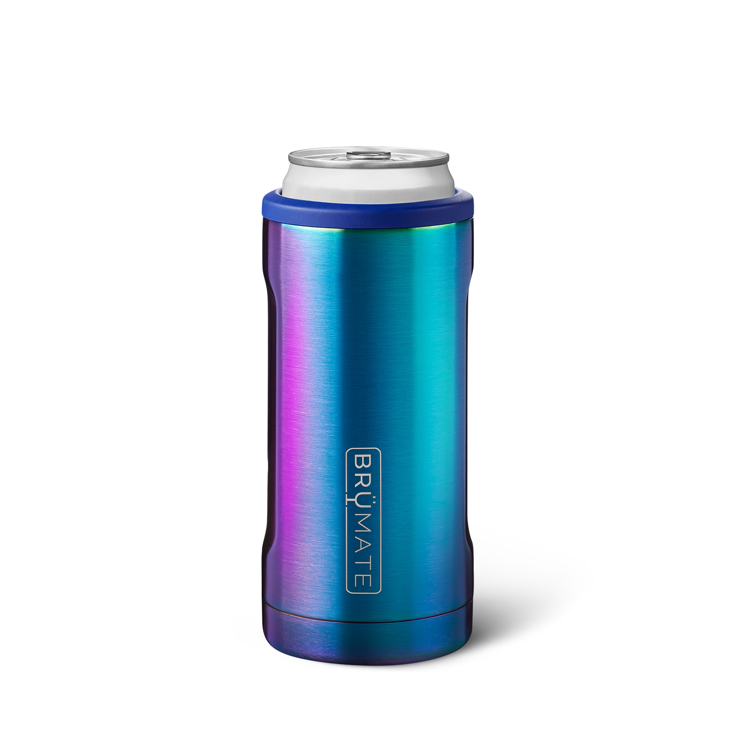 BrüMate Hopsulator Slim | Insulated Cooler Beverage Sleeve for Travel | Rainbow Titanium | 12oz Slim Cans