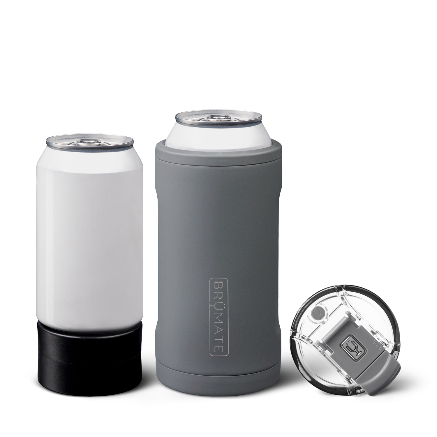 BruMate Matte Gray Stainless Steel 3-in-1 Can Cooler, 12/16 oz