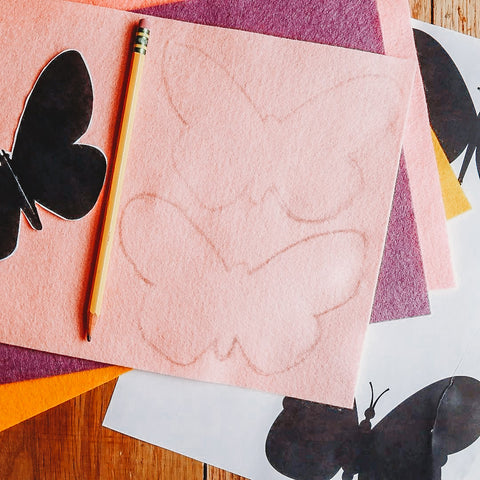 Wool felt sheet and printable butterfly template for the May Day craft wand