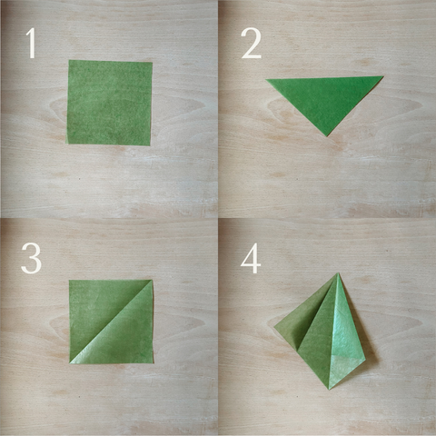 Steps one through four to create a tulip stem out of waldorf window star paper