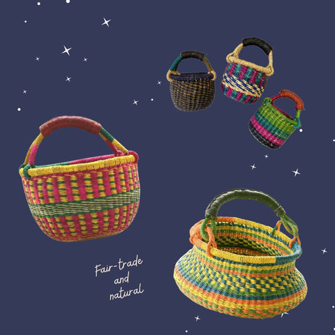 Natural and fair trade child sized bolga baskets