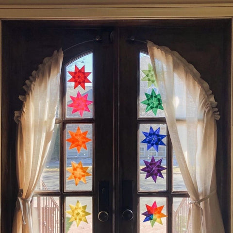 Waldorf windowstars decorate a door at Denver Waldorf School - Steiner Education