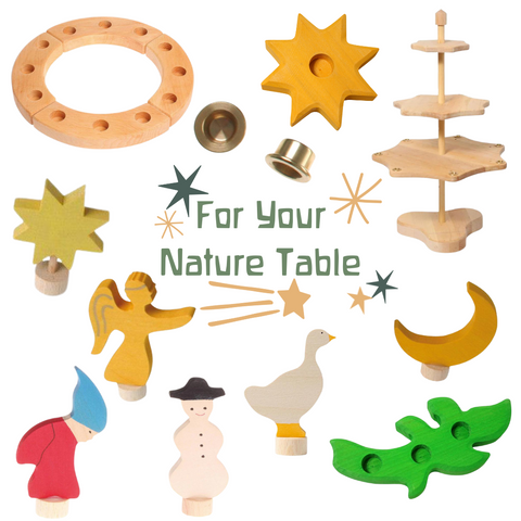 gift guide showing gifts to be used on a waldorf nature table, family gifts