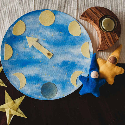 Celebrating Ramadan with kids with a waldorf watercolor moon phase chart