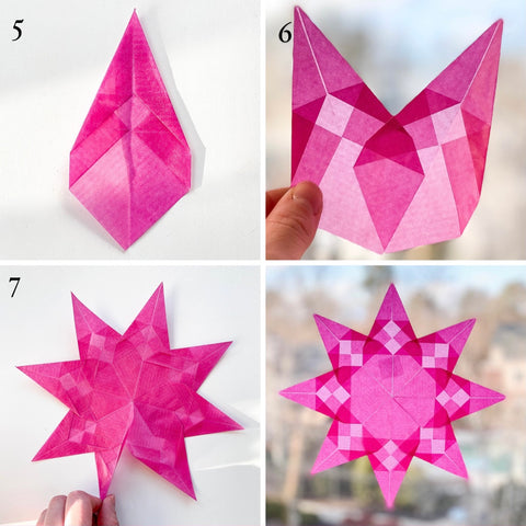 3 ways to fold Waldorf window stars with kite paper.