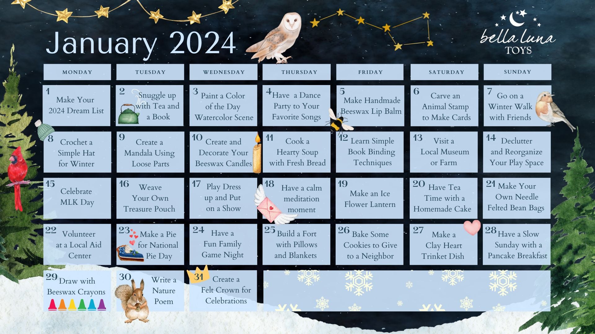 January activity calendar.