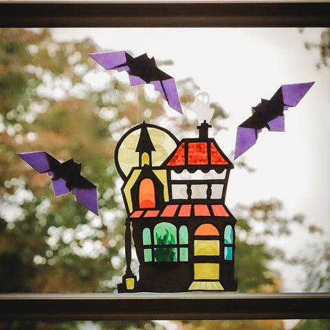 Halloween Waldorf window transparency with kite paper bats tutorial 