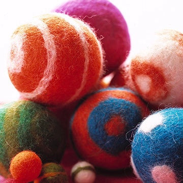 Colorful wet felted wool balls