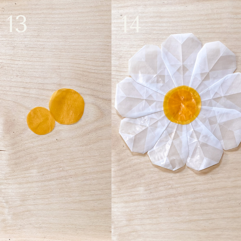 Finishing steps to create a daisy shaped waldorf window star with kite paper