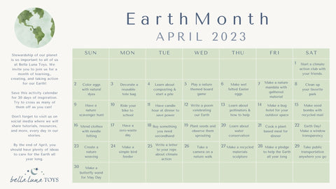 Earth month activity calender from Bella Luna Toys