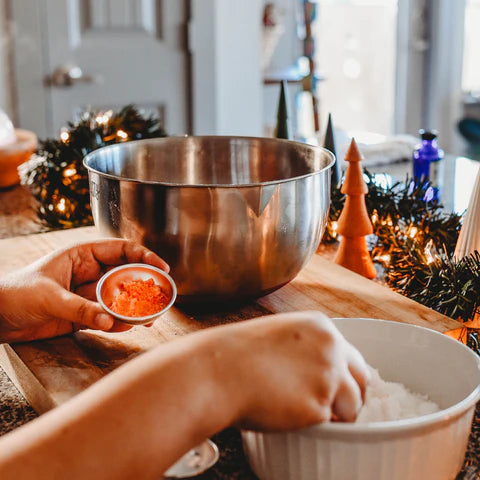 Color mixing for homemade kid safe bath bombs holiday gifts