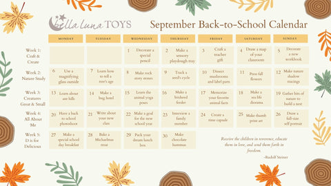 September Back to School Calendar at Bella Luna Toys