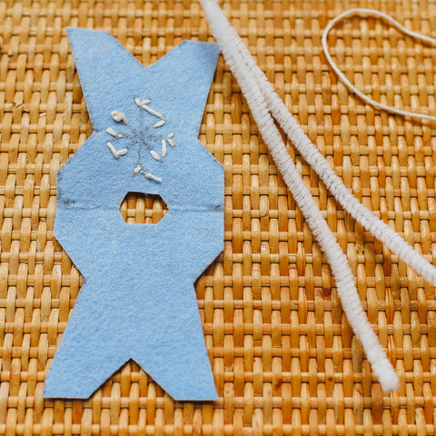 A piece of felt with a hole cut to slide in pipe cleaner body for the waldorf doll.