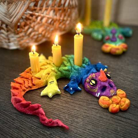 Rainbow Dragon Candle Holder 