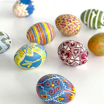 Some pysanky eggs inspired by the Ukrainian flag | Bella Luna Toys