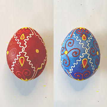Two pysanky eggs, one red and one blue | Bella Luna Toys