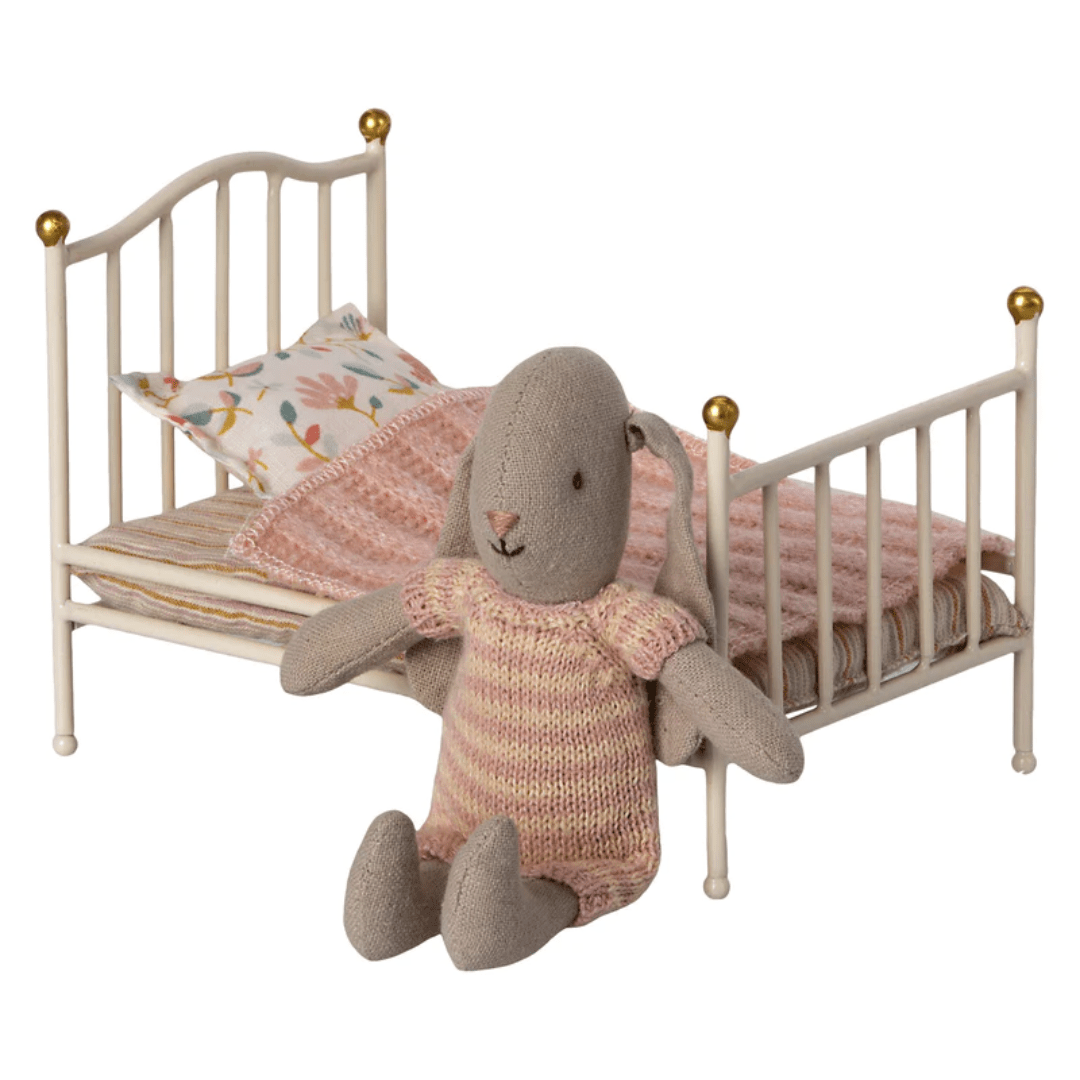 Maileg Micro Rose Cot Bed With Bunny