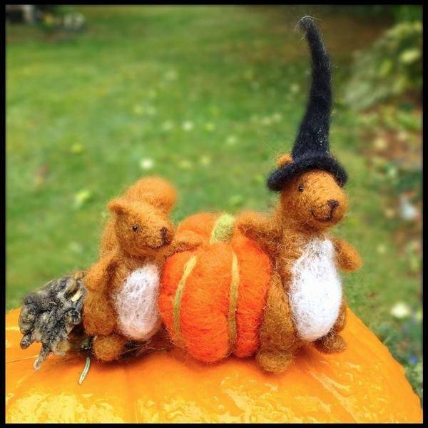 Woolpets Needle Felting Kit - Squirrel and Pumpkins Finished - Bella Luna Toys