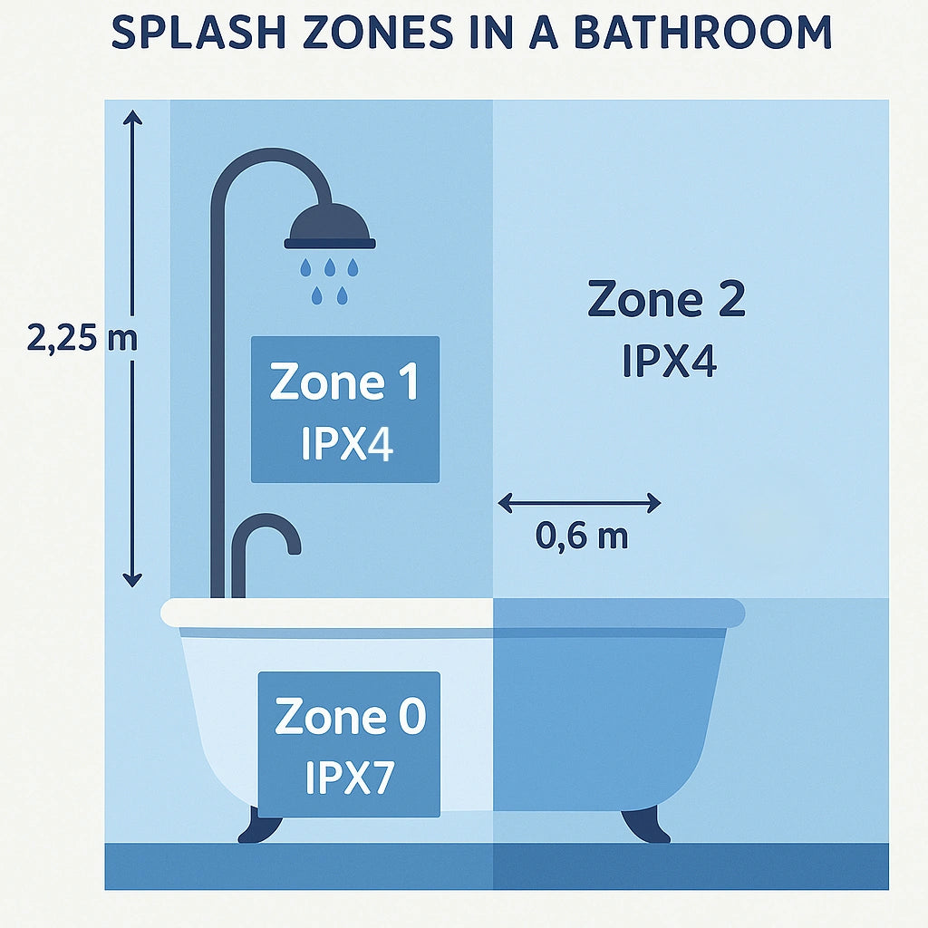bathroom splash zones with IP ratings